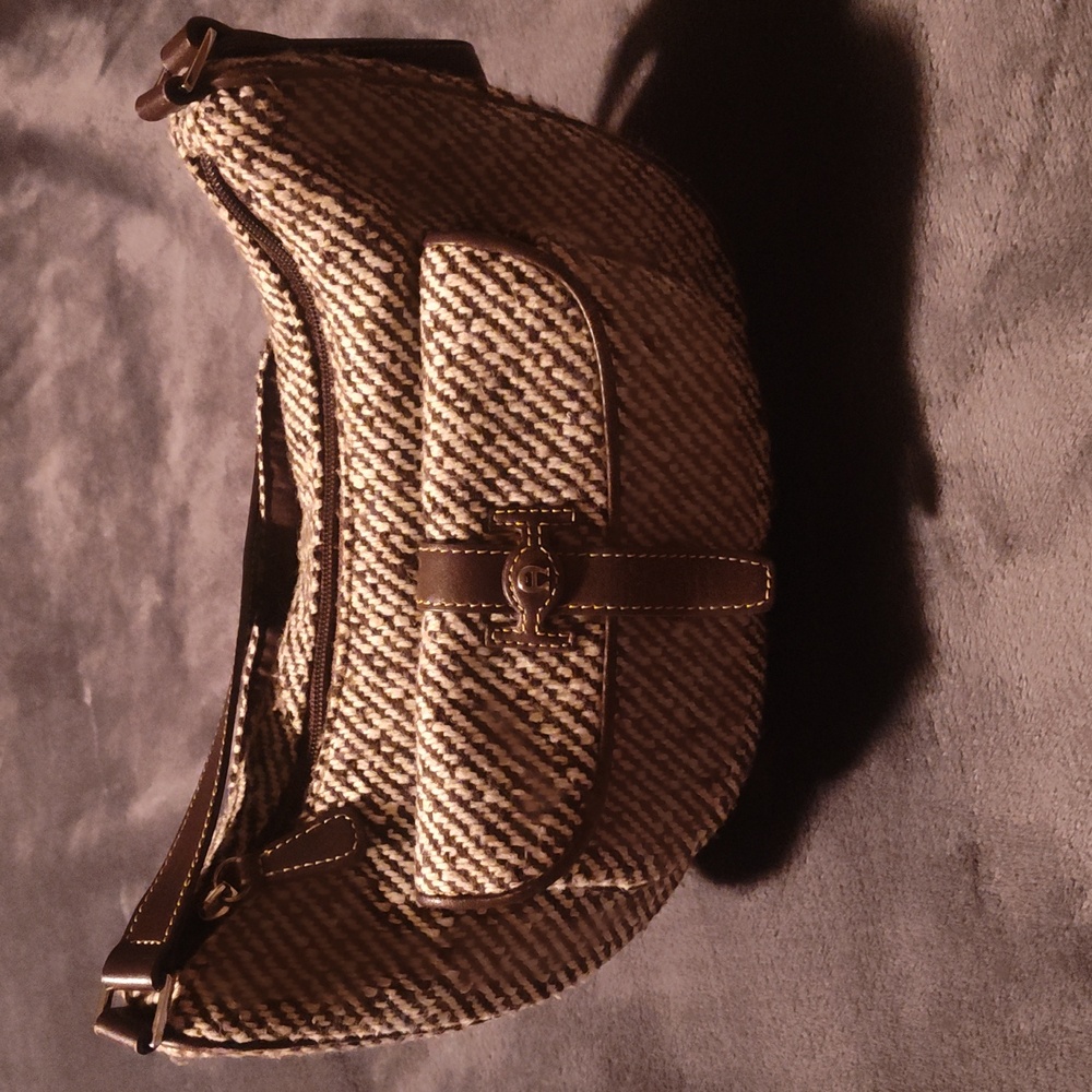 Vintage Etienne Aigner NWOT brown tan wool with leather trim never worn